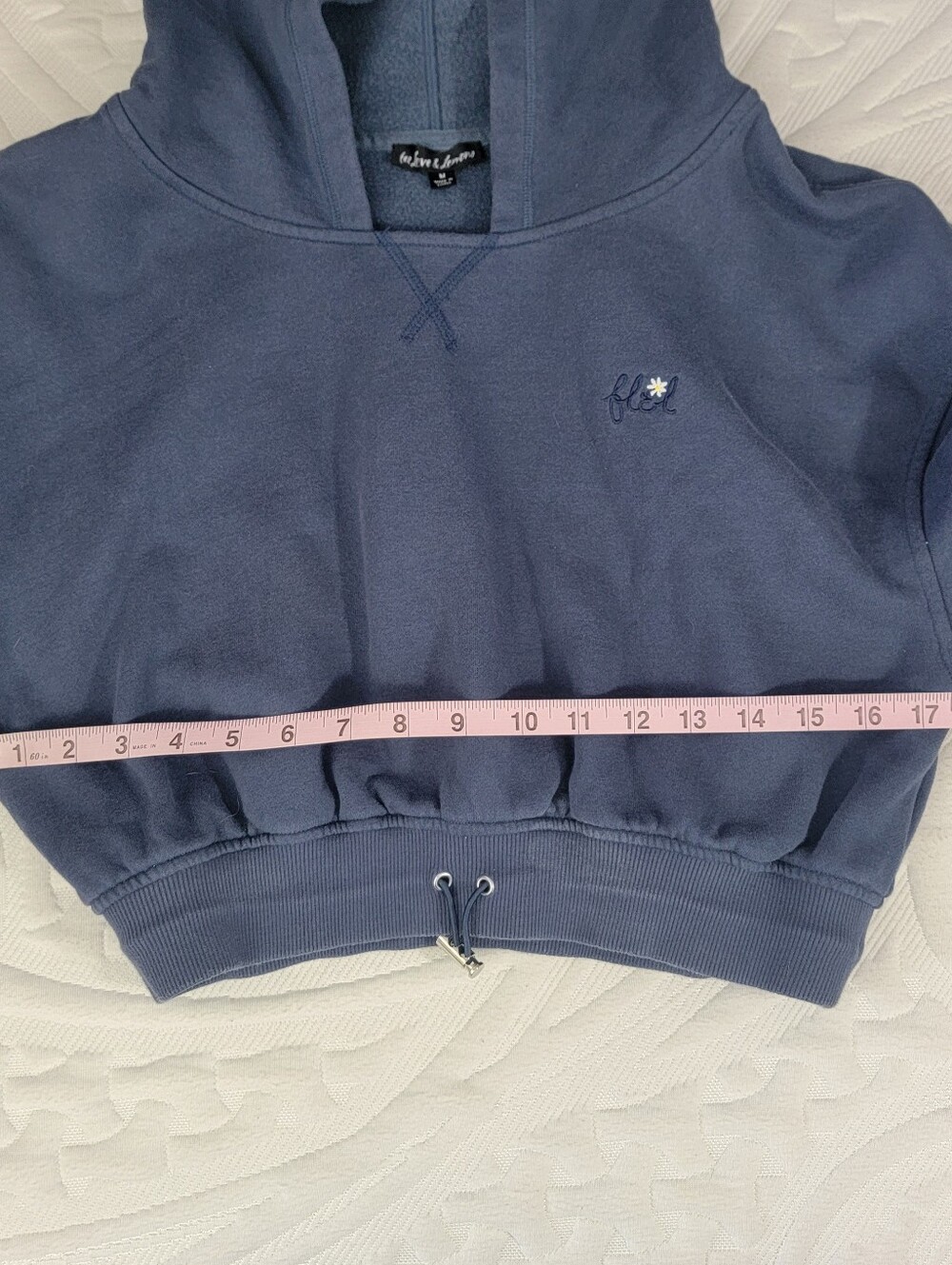 For Love And Lemons Slate Blue Cropped Hoodie Cinched Waist Hem Size Medium - Picture 11 of 12